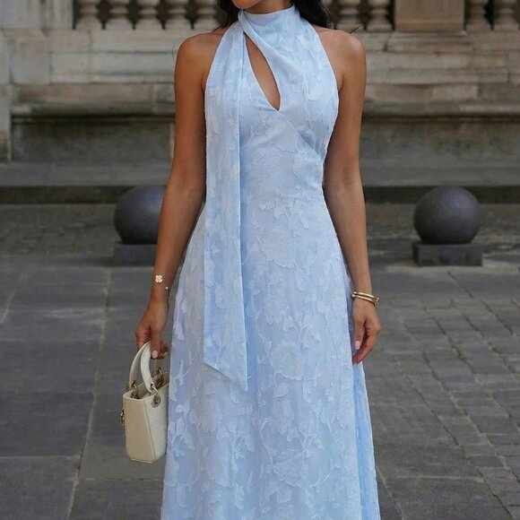 Sky Blue Elegant Women's Romantic A-Line Flared Dress